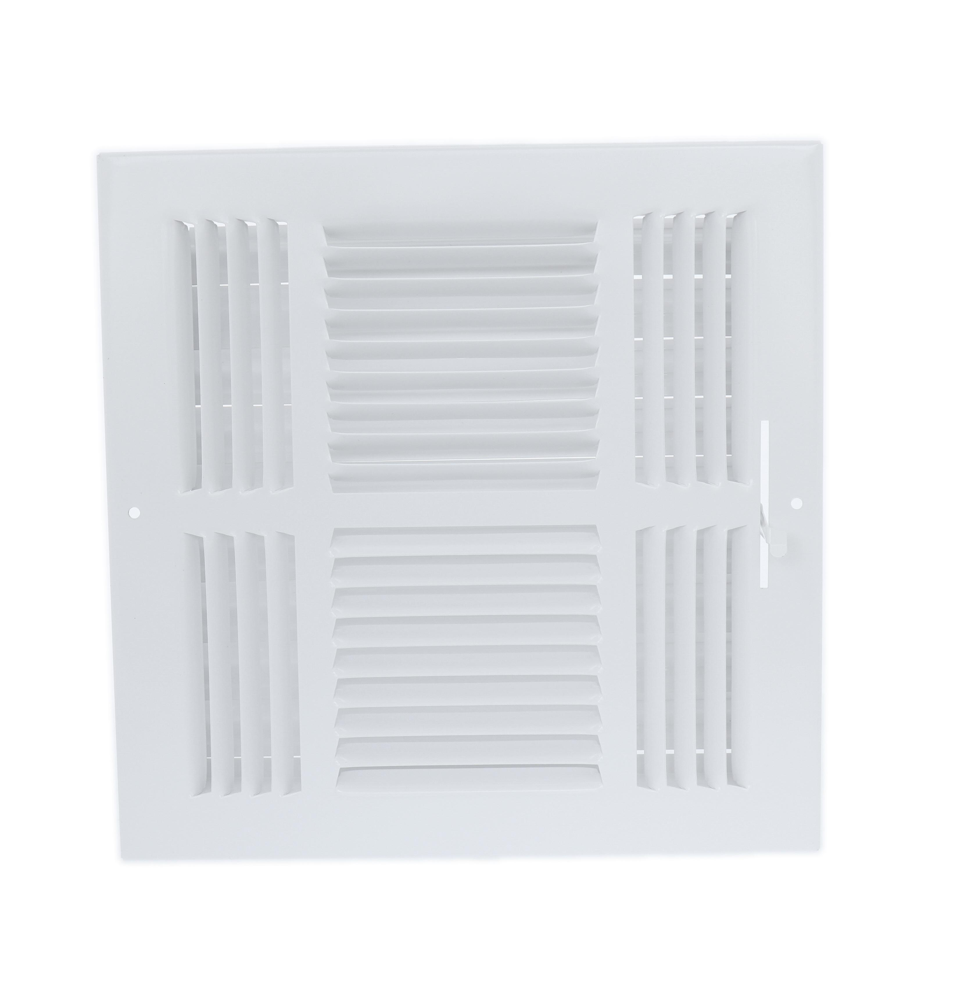 Duravent 190 Series 01191212CW Ceiling/Sidewall Register, 12" x 12" Duct Opening Size, 4-Way, Fixed, 1-1/8" H x 13-3/4" W x 13-3/4" L Size, Steel, 35 Degrees Deflection Angle, White, Enamel Finish