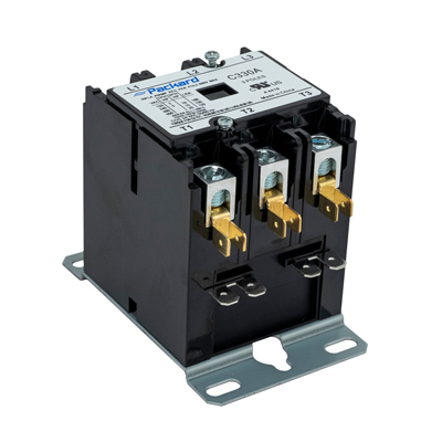 Packard C340C Definite Purpose Contactor, 3 Pole, 40 A (Inductive, 600 VAC), 50 A (Resistive, 600 VAC) Contact Rating, 208 VAC, 240 VAC, 600 VAC, 240 A (240 V), 200 A (480 V), 160 A (600 V), Box Lug, Spade Terminal Connection Type, Foot Mount