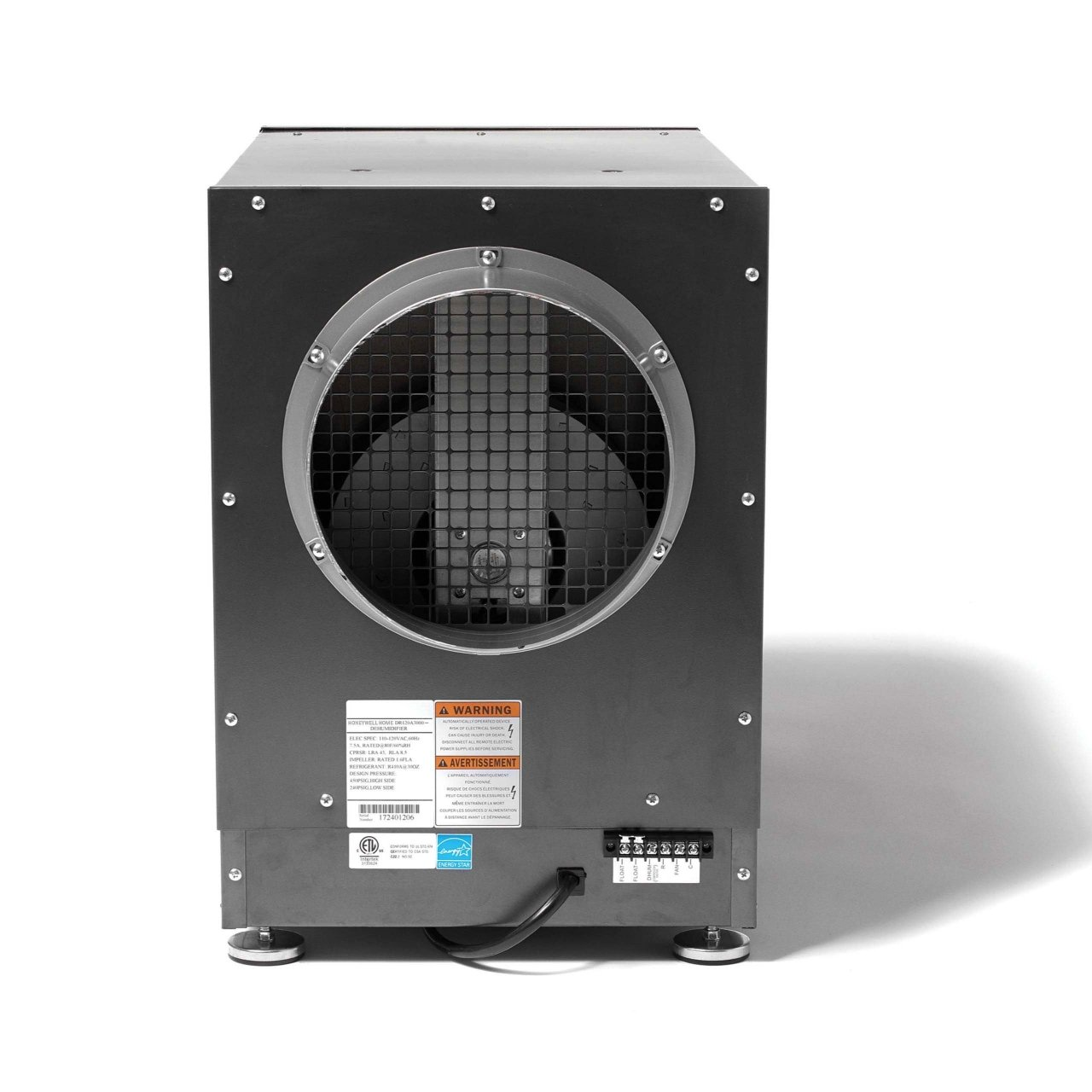 Resideo DR120 DR120A3000 Whole House Dehumidifier, 15 GPD (At 80 Â°F, 60% RH) Capacity, â‰¤3,500 Sq. Ft., 2.9 L/Kwh (6.1 Pints/Kwh) Energy Factor, R-410A, 400 CFM (@ 0.0" WG), 295 CFM (@ 0.6" WG), â‰¤74 dBA (Unducted At 1 Foot), 34-135 Â°F Temperature Rating