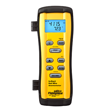 Fieldpiece Instruments STA2 In-Duct Hot-Wire Anemometer, 40-3,960 FPM, Â± (5% RDG + 1 Digit) Or Â± (1% FS + 1 Digit) (Velocity), Â± 1.0Â°F (Temperature, 32Â°F - 113Â°F), Â± 2.0Â°F (Temperature, -4Â°F - 32Â°F And 113Â°F - 140Â°F), Dual Display, 9V Battery, 20-35 Hrs (Alkaline, Approx) Battery Life, 9V Alkaline Battery, <75% RH (Operating) Humidity Rating