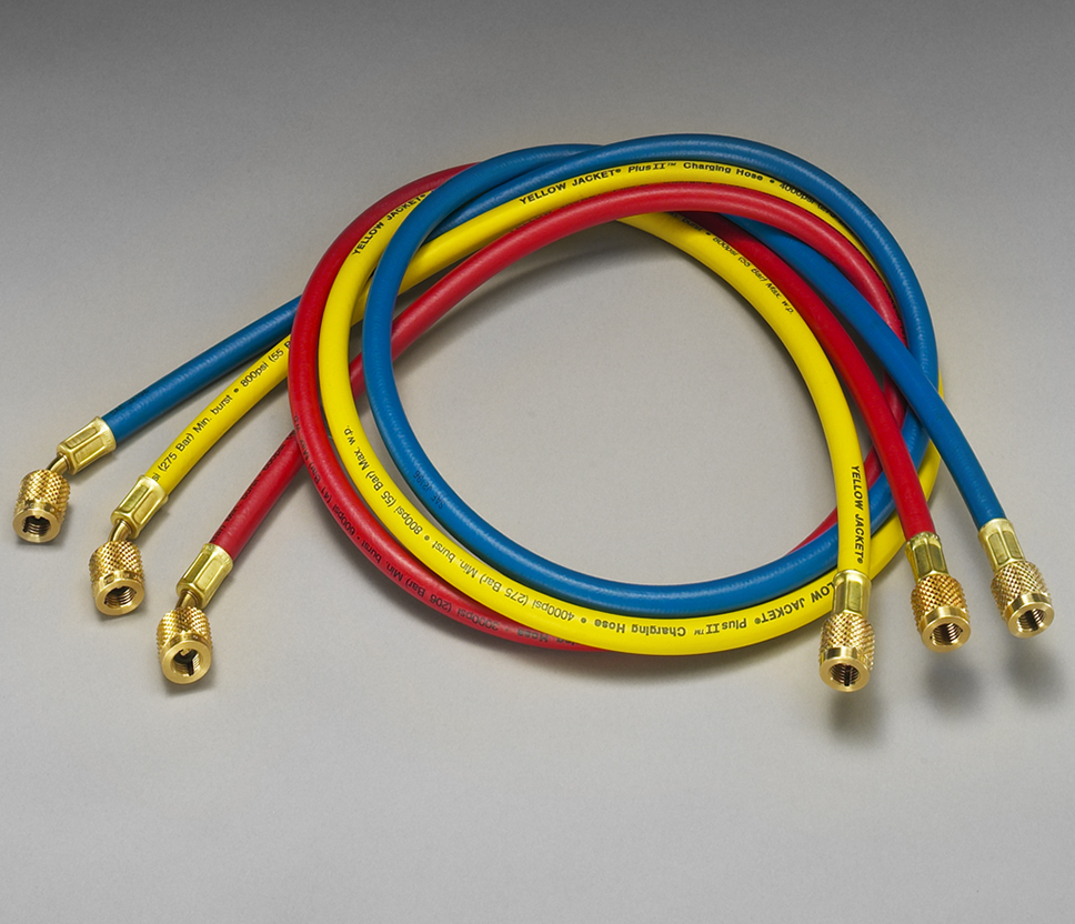 Yellow Jacket® PLUS II™ 21985 Refrigerant Charging Hose With HAV Standard Fitting, Flared, 60 in L, Nylon