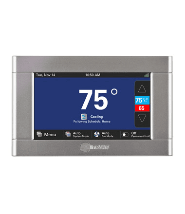 Trane XL824 (ComfortLink II) TCONT824AS52DC Wi-Fi Thermostat, 24 VAC, 5 H / 2 C, 7 Day, Color Touchscreen (4.3"), Wall Mount, Silver, 2,400,000,000 Hz