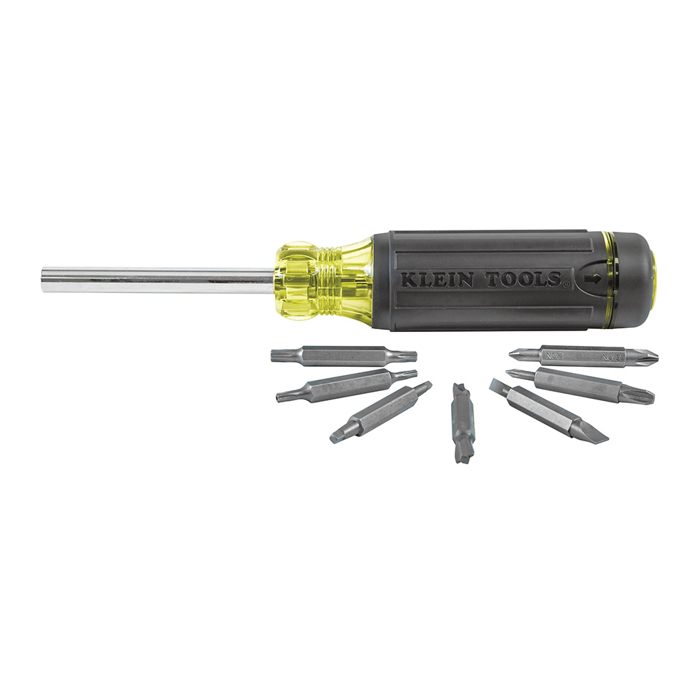Klein Tools 15-in-1 Classic 32290-7 Multi-Bit Screwdriver, 15 Pcs, Phillips, Square, Combo, Torx, Slotted, Hex Nut Driver, Phillips: #0, #1, #2, #3; Square: #1, #2; Combo: #1, #2; Torx: #10, #15, #20, #25; Slotted: 4 Mm, 6 Mm; Nut Driver: 1/4" Point Size, SAE / Metric, Non-Insulated, Round, 4" Shank Length
