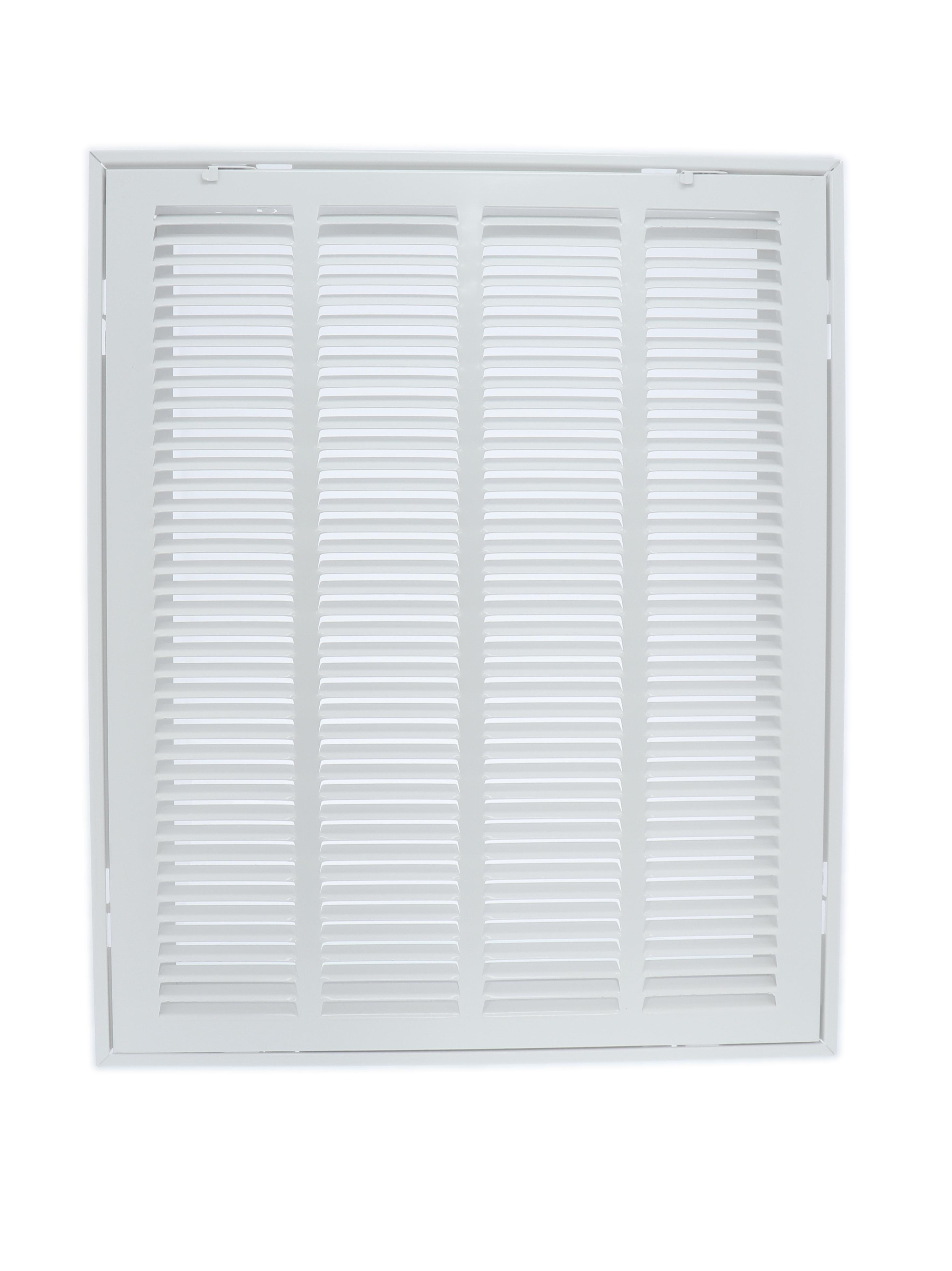 Duravent 170FF 01152424CW Return Air Filter Grille, 24" L x 24" W Duct Size, Flush Mount, 40Â°, Fixed Deflection Type, Steel, White, 1/2" Grille Spacing, 1,032 CFM (At 400 FPM Face Velocity)