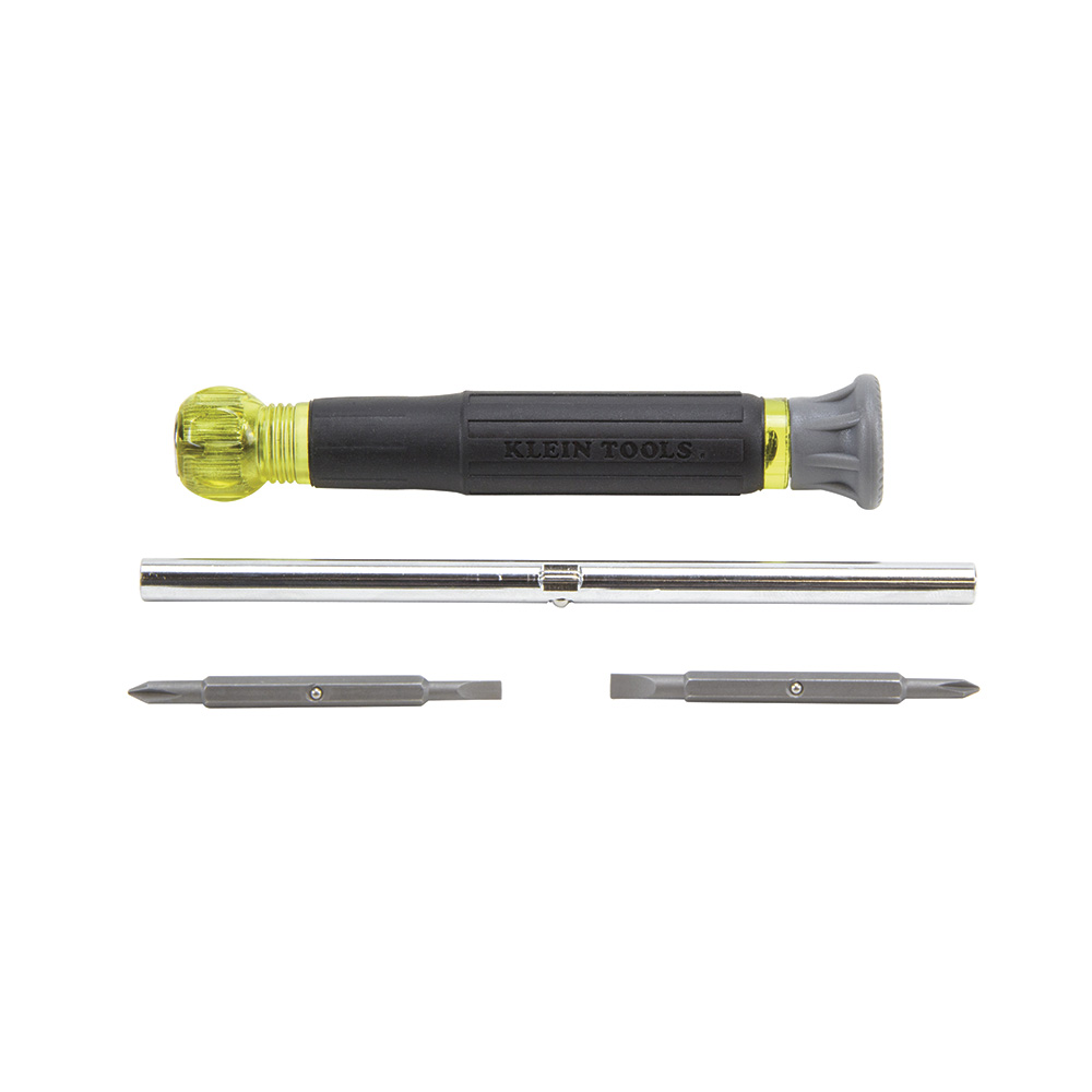 Klein Tools 32500 32581-6 4-in-1 Electronics Screwdriver, Multi-Bit/Electronics, Phillips, Slotted Drive Type, Quick Change, Double End Bits, 3 Pcs, Phillips, Slotted Point Type, #0, #00 (Phillips), 1/8", 3/32" (Slotted) Point Size
