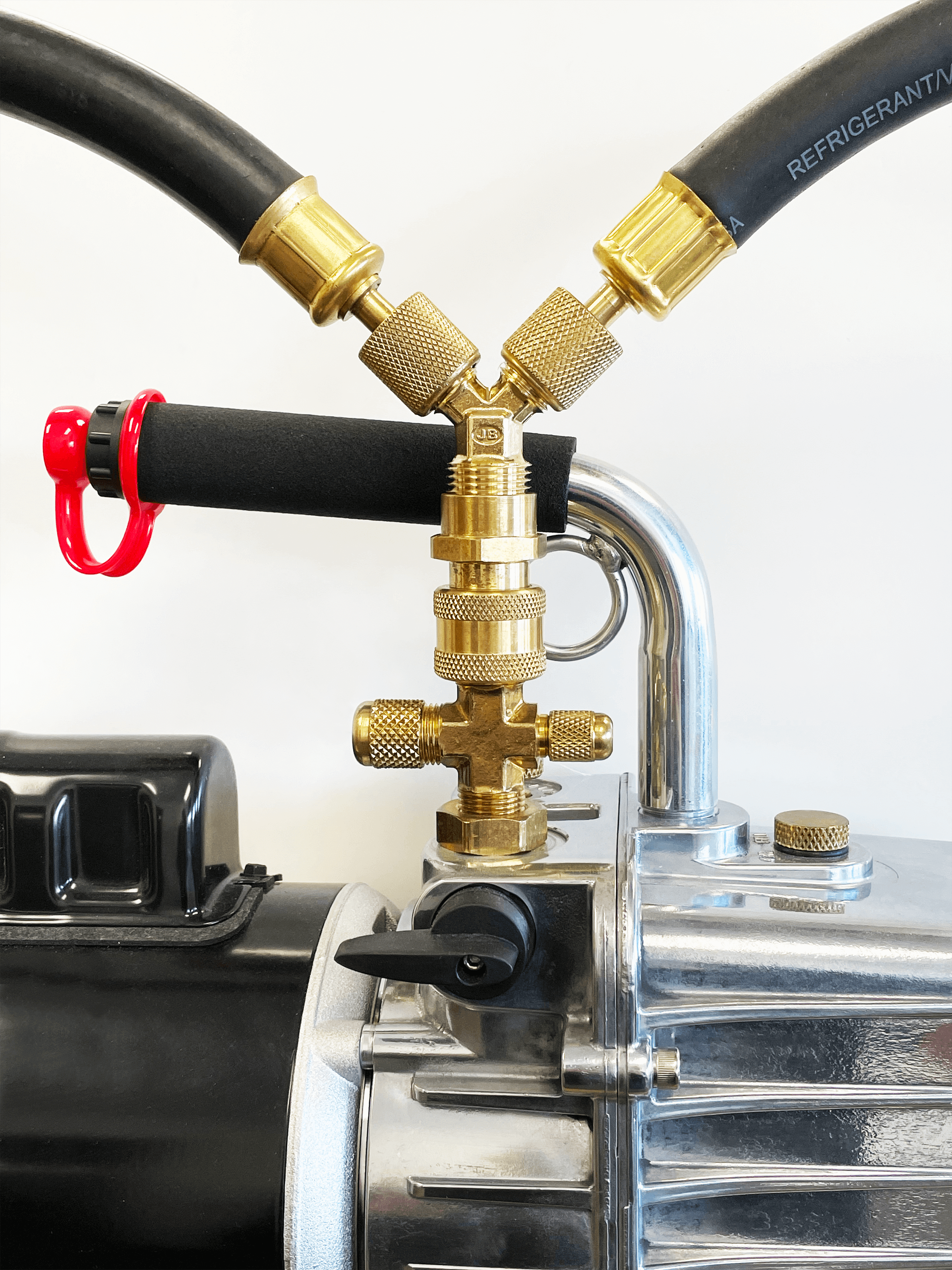 JB Industries ACCELERATOR VL-200 Rapid Evacuation Kit, SAE Female Swivel, 3/8" x 1/4" SAE Connection Size, A2L Compatible, 48" (Hose), 14" (Overall Kit) Length, 2 Hoses, 640 PSI (Working Pressure), 3,200 PSI (Burst Pressure), Straight Angle