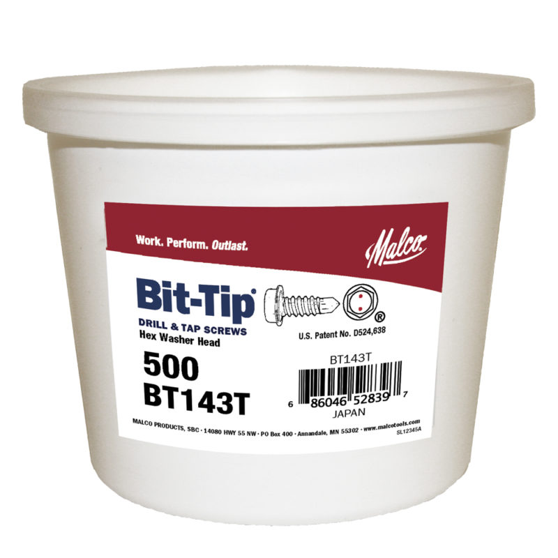 Malco® Bit-Tip® BT143T Self-Drilling Screw, #10-16 Thread, Hex Washer Head, 5/16 in Drive, Hex Drive, Steel