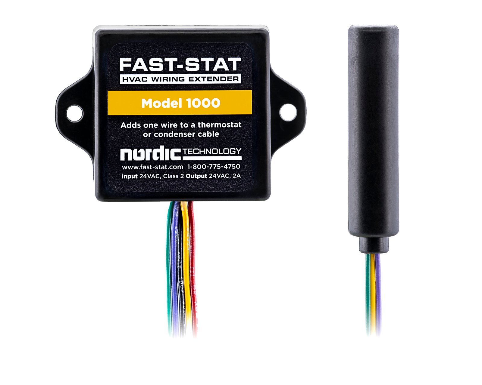 Nordic Technology FAST-STAT MODEL 1000 Wiring Extender, 1 (Adds One Wire) Conductors, 24 VAC (Nominal), 30 VAC (Max Operating), 23-28 VAC (Required Transformer Range), 2 A (Max Load), Copper, Black