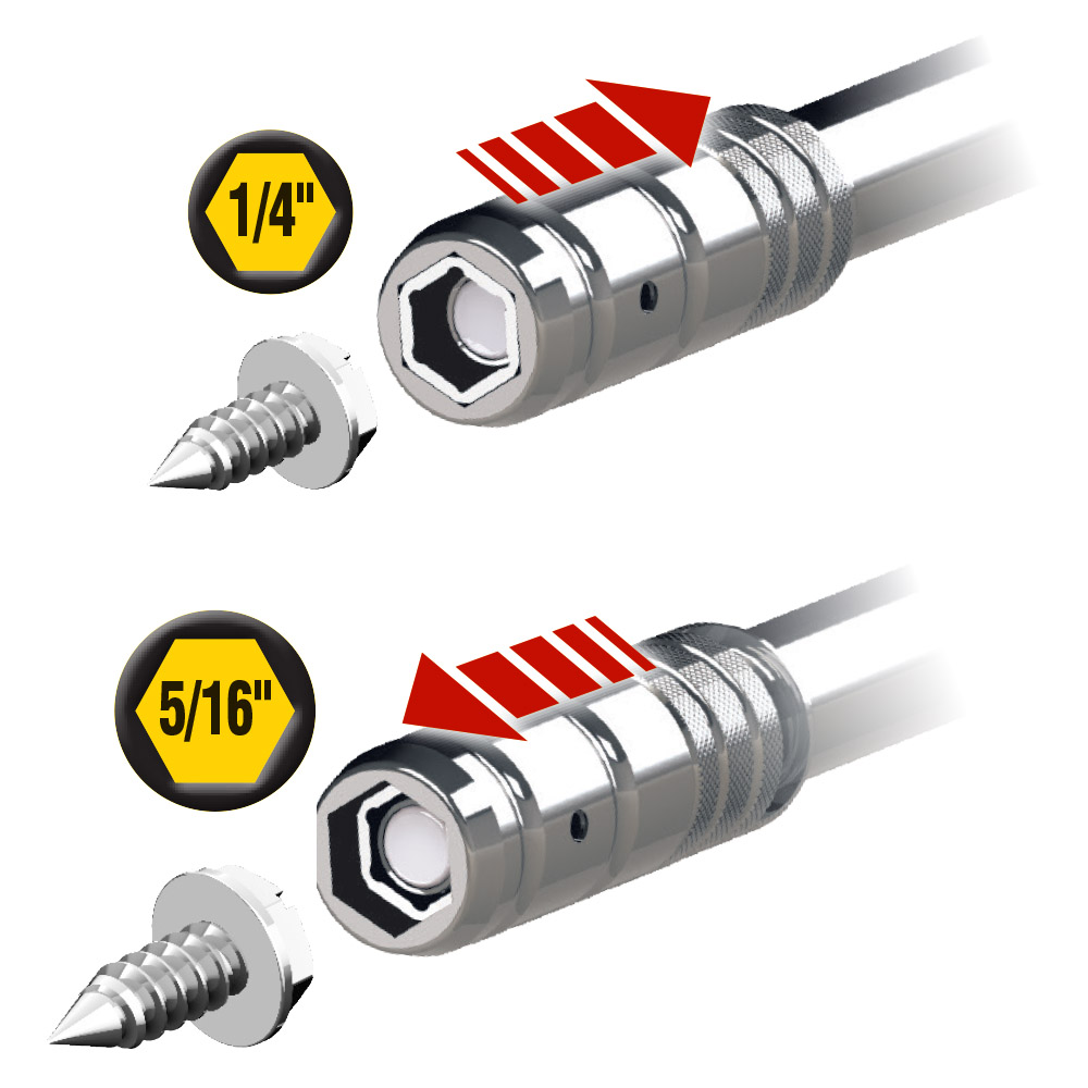 Klein Tools 65129-8 Hex Head Slide Drive Nut Driver, 1/4", 5/16" Point Size, 2-In-1, Slide Drive, Hex, Non-Insulated, Magnetized Tip, 6" Shank Length, Slide Drive, Hollow Shaft Shank Type, SAE