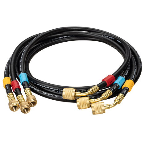 Fieldpiece Instruments HR3 Series Low Loss Valve Hose Set, 1/4" Female Flare, Low Loss Valve, All Common Refrigerants (CFC, HCFC, HFC, HFO), 60" Length, 3 Hoses, 800 PSI (Working), 4,000 PSI (Burst), -20-200 Â°F, Brass (Fittings), Rubber/Plastic/Nylon/Polyester (Hose)