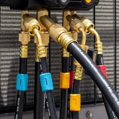 Fieldpiece Instruments HR3 Series Low Loss Valve Hose Set, 1/4" Female Flare, Low Loss Valve, All Common Refrigerants (CFC, HCFC, HFC, HFO), 60" Length, 3 Hoses, 800 PSI (Working), 4,000 PSI (Burst), -20-200 Â°F, Brass (Fittings), Rubber/Plastic/Nylon/Polyester (Hose)