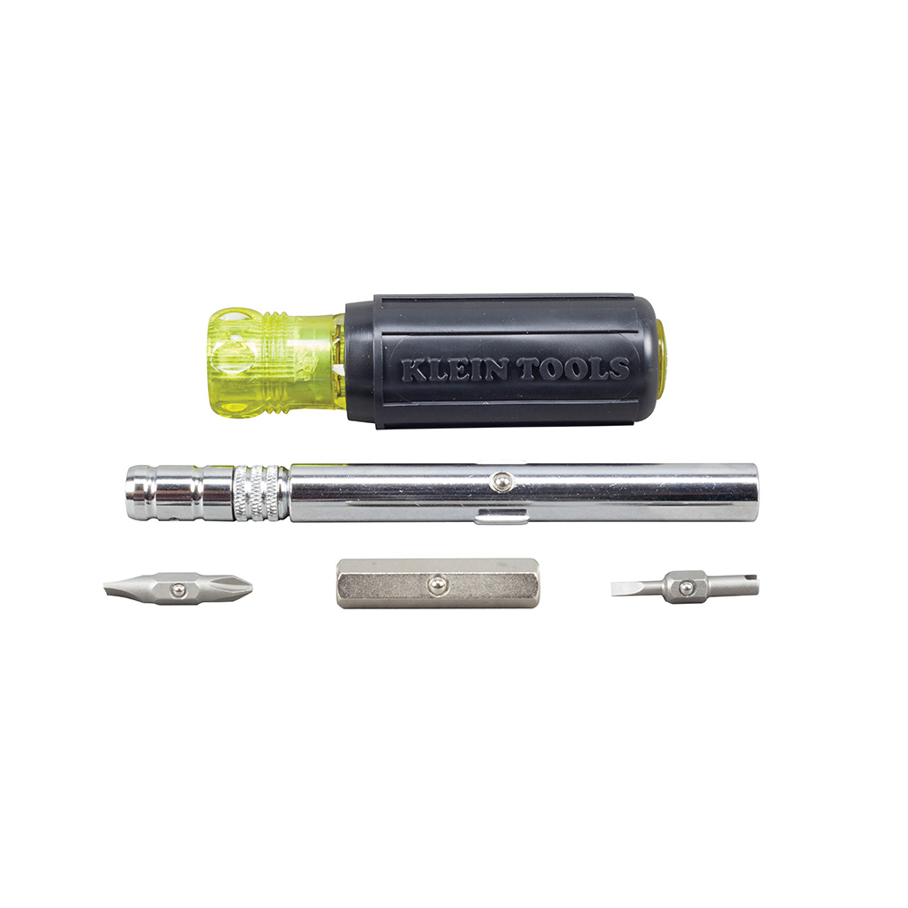 Klein Tools 32500 32596-0 Multi-Bit Screwdriver / Nut Driver, 1 Pcs, Phillips, Slotted, Hex Nut Driver, Schrader Valve, Phillips: #2; Slotted: 1/8", 1/4"; Nut Driver: 1/4" (Magnetic), 5/16" (Magnetic), 1/4" (Hollow), 3/8" (Hollow); Schrader Valve Core Tool Point Size, SAE, Non-Insulated, Round (Hollow Shaft For 1/4" & 3/8" Nut Drivers), Magnetized Tip (1/4" And 5/16" Nut Drivers)