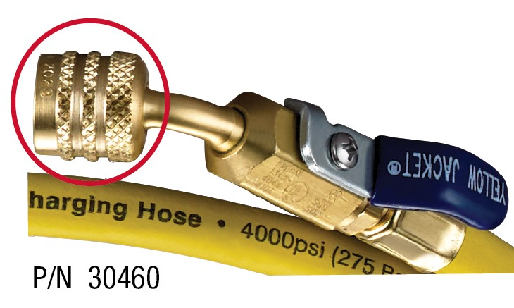 Yellow Jacket PLUS II 30460 A2L Charging Hose, 1/4" Left Hand Female SAE Flare x 1/4" Right Hand Female SAE Flare, Ball Valve, R-32, R-454B (A2L Compatible), 60" Length, 1 Hoses, 800 PSI (Working), 4,000 PSI (Burst), -20-180 Â°F, 6" Bend Radius