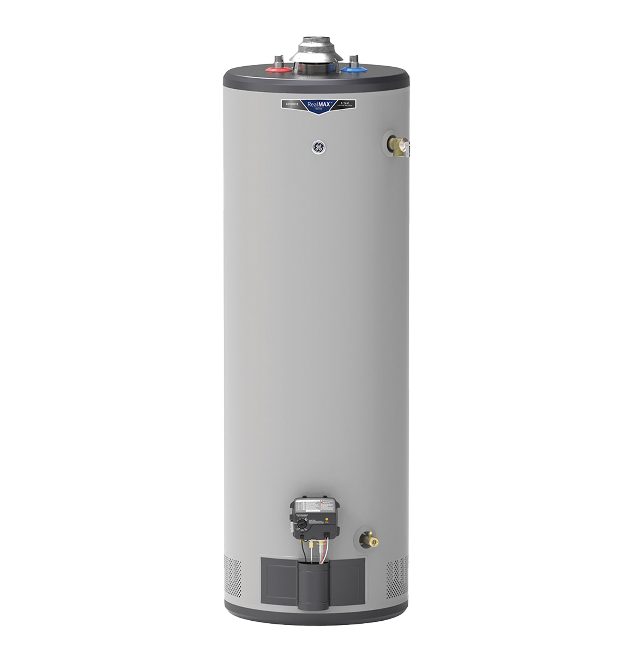 General Electric RealMAX Choice GG40T08BXR Tall Natural Gas Water Heater, 40 Gallons Capacity, 40,000 BTU/hr, Natural Gas, 83 GPH First Hour Delivery, 41.6 GPH (At 90Â°F Rise) Recovery Rate, No Energy Star Compliant, Atmospheric Vent Type