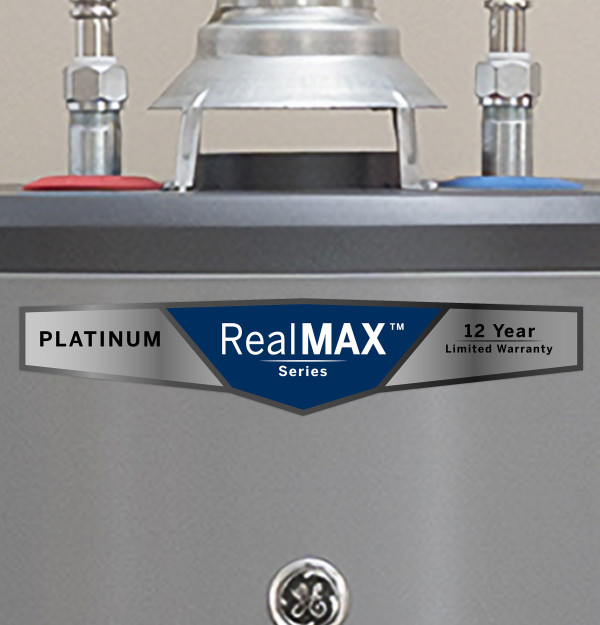 General Electric RealMAX Platinum Tall Natural Gas Water Heater, 50 Gallons Capacity, 40,000 BTU/hr, Natural Gas, 82 GPH First Hour Delivery, 41.6 GPH (At 90Â°F Rise) Recovery Rate, 0.64 UEF, No Energy Star Compliant