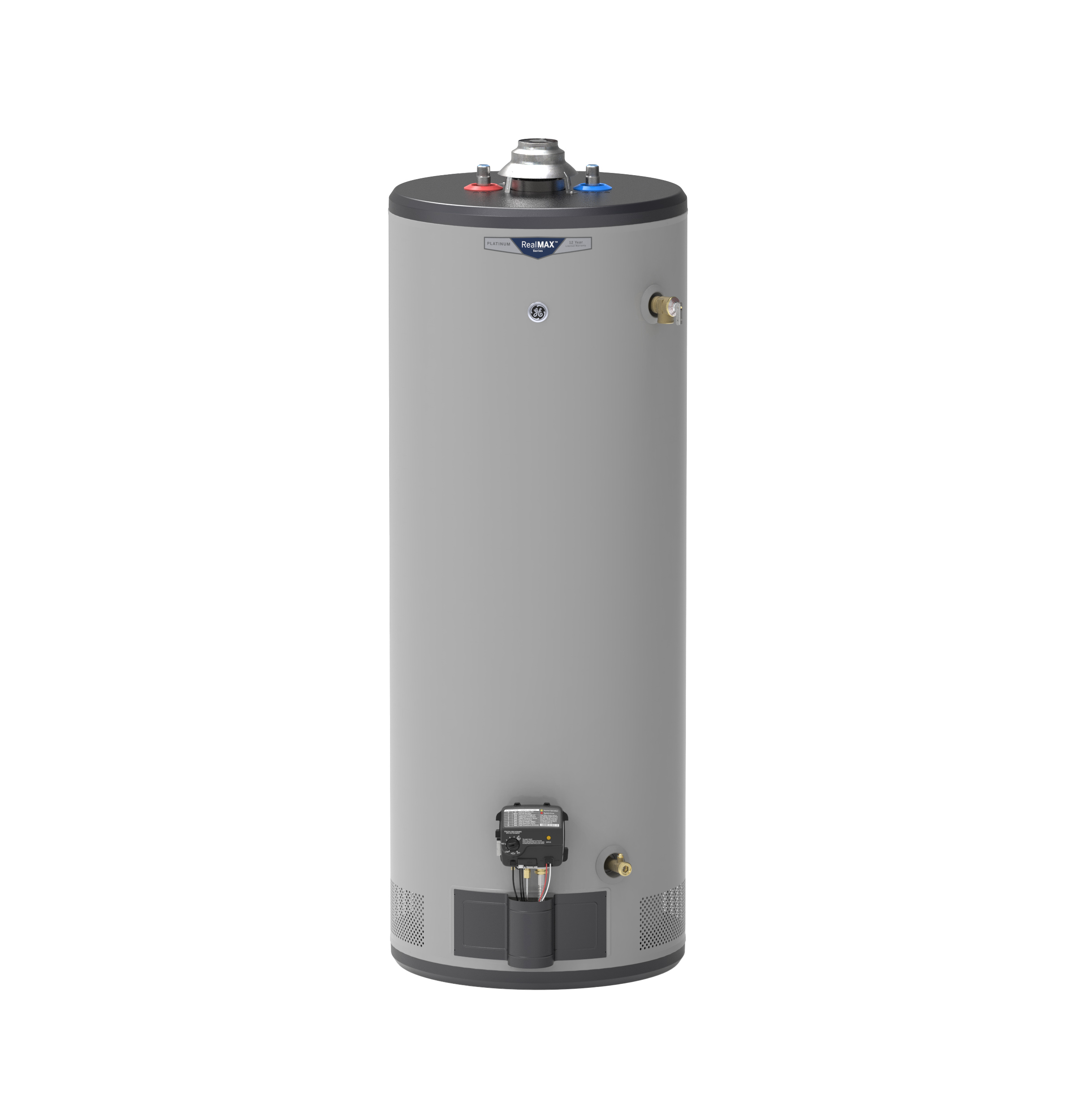 General Electric RealMAX Platinum Tall Natural Gas Water Heater, 50 Gallons Capacity, 40,000 BTU/hr, Natural Gas, 82 GPH First Hour Delivery, 41.6 GPH (At 90Â°F Rise) Recovery Rate, 0.64 UEF, No Energy Star Compliant