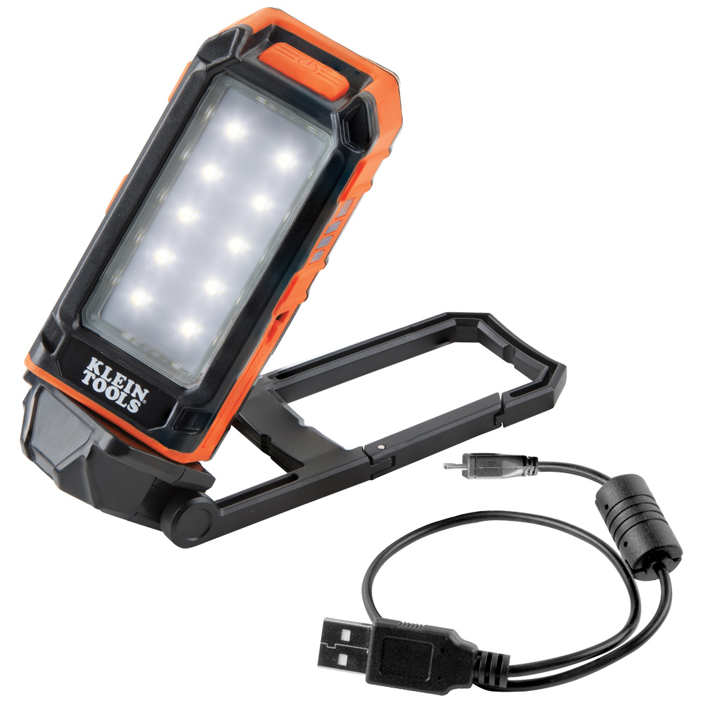 Klein Tools 56403-1 Rechargeable Personal Worklight, 460 Lumens (High), 175 Lumens (Low), Cordless, Lithium-Ion 18650, Yes Battery Included, Magnetic Mount, Standing Kickstand, Hanging Hook (Carabiner), Nail Notches Base Type, IP54, LED