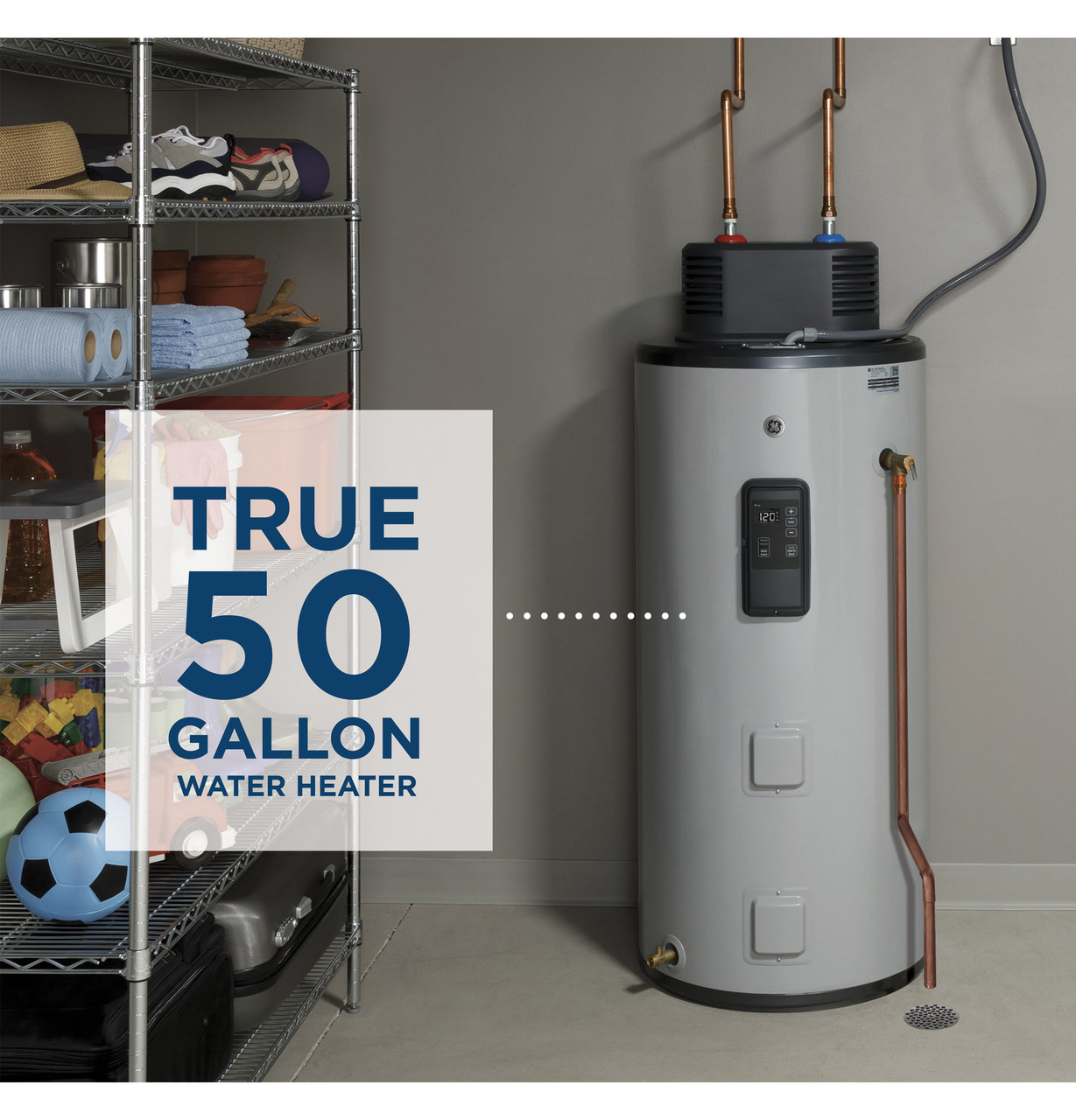 General Electric Smart GE50S10BMM Short Electric Water Heater, 50 Gallons, 240 V, 5,500 W (Upper), 5,500 W (Lower), 0.93 UEF, 75 Gallons First Hour Delivery, 2 Elements, Low Density Stainless Steel Element Type