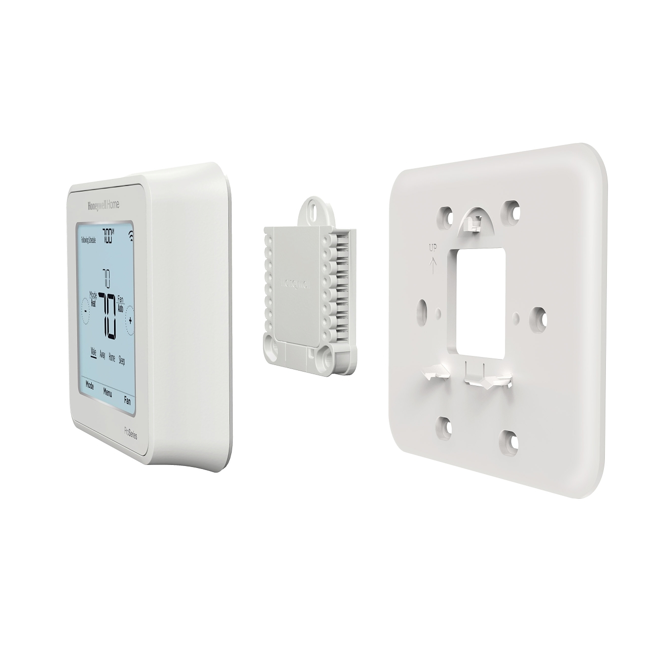 Resideo T6 Pro TH6210U2001/U Programmable Thermostat, 7 Day, 5-1-1 Day, 5-2 Day Or Non-Programmable Programmability, 2 H / 1 C (Heat Pump), 1 H / 1 C (Conventional), Auto, Manual, Wall Mount (UWP Mount), Wired / Lead Wires, 20-30 VAC, Dual Powered