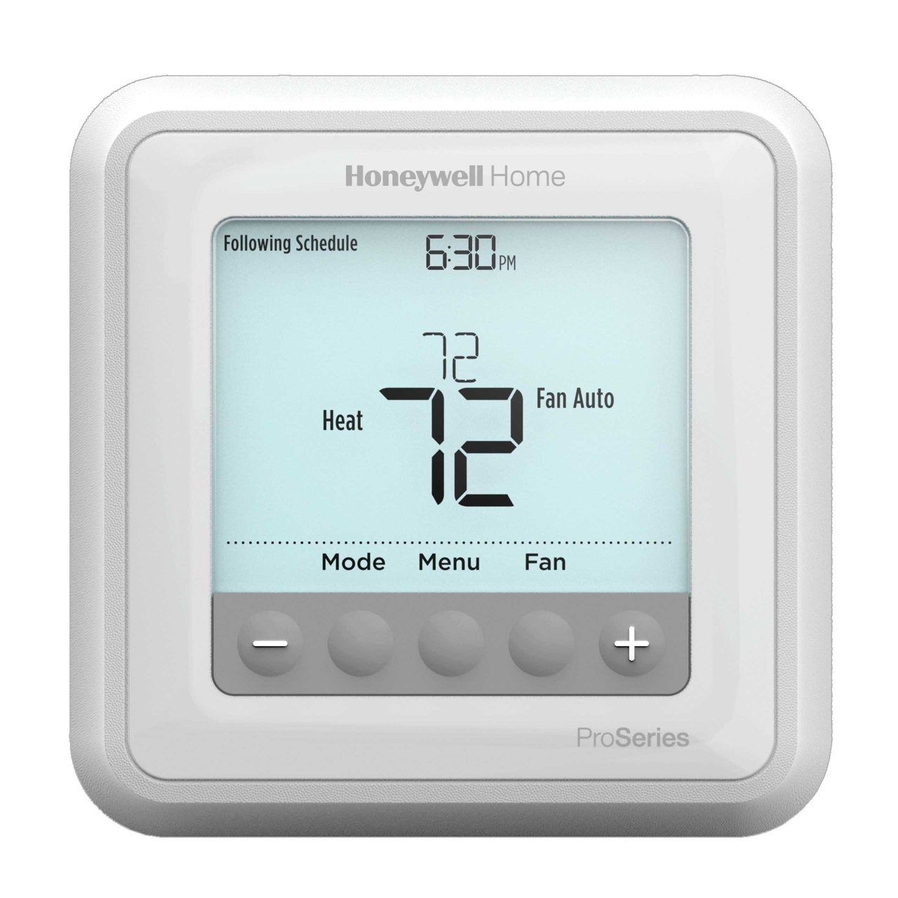 Resideo T6 Pro TH6210U2001/U Programmable Thermostat, 7 Day, 5-1-1 Day, 5-2 Day Or Non-Programmable Programmability, 2 H / 1 C (Heat Pump), 1 H / 1 C (Conventional), Auto, Manual, Wall Mount (UWP Mount), Wired / Lead Wires, 20-30 VAC, Dual Powered