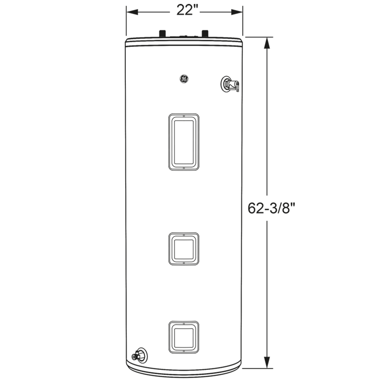 General Electric GE50T08BAM Tall Electric Water Heater, 50 Gallons, 240 V, 5,500 W (Upper), 5,500 W (Lower), 0.93 UEF, 76 Gallons First Hour Delivery, 25.1 GPH (At 90Â°F Rise), 2 Elements