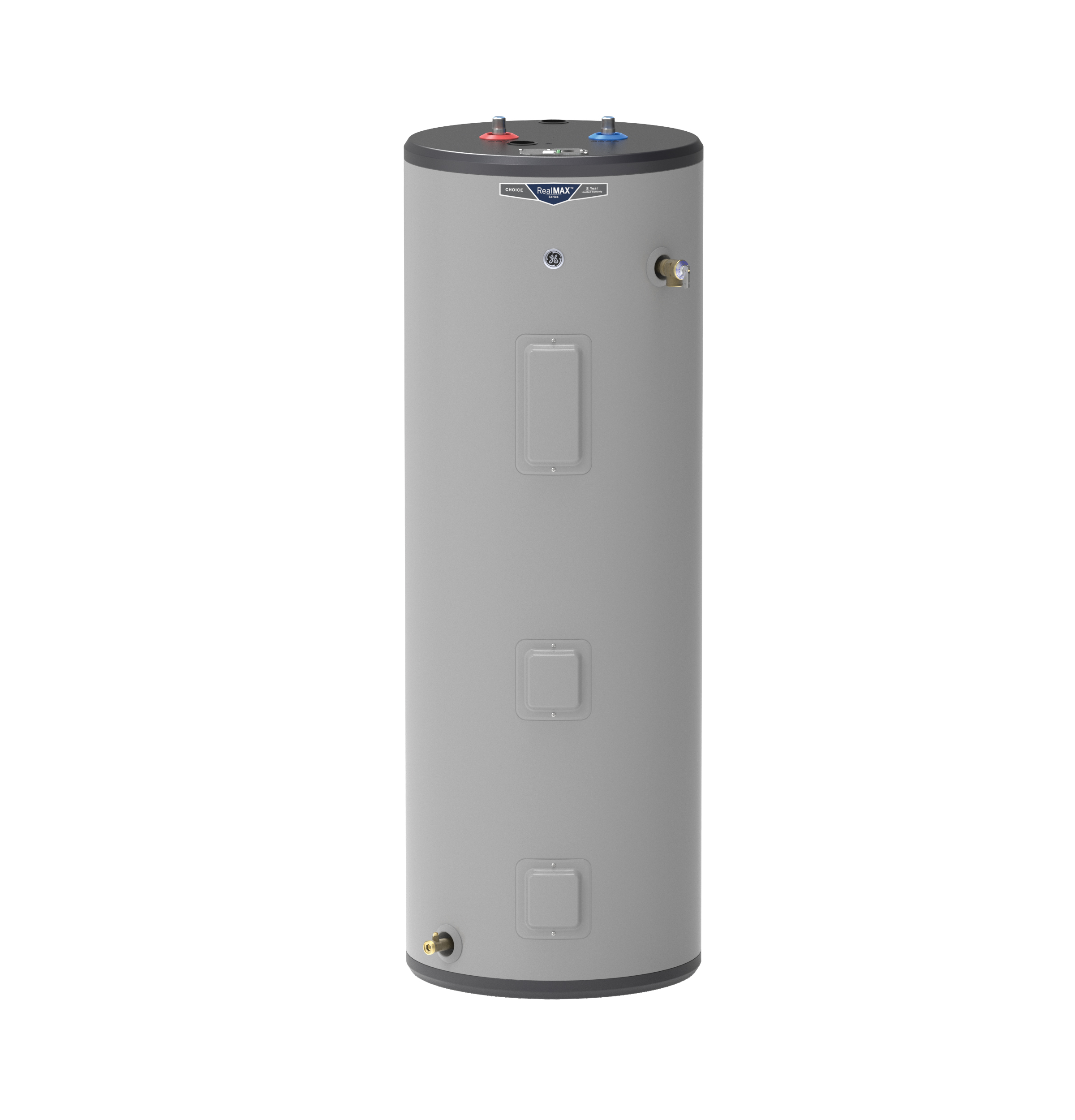 General Electric GE50T08BAM Tall Electric Water Heater, 50 Gallons, 240 V, 5,500 W (Upper), 5,500 W (Lower), 0.93 UEF, 76 Gallons First Hour Delivery, 25.1 GPH (At 90Â°F Rise), 2 Elements