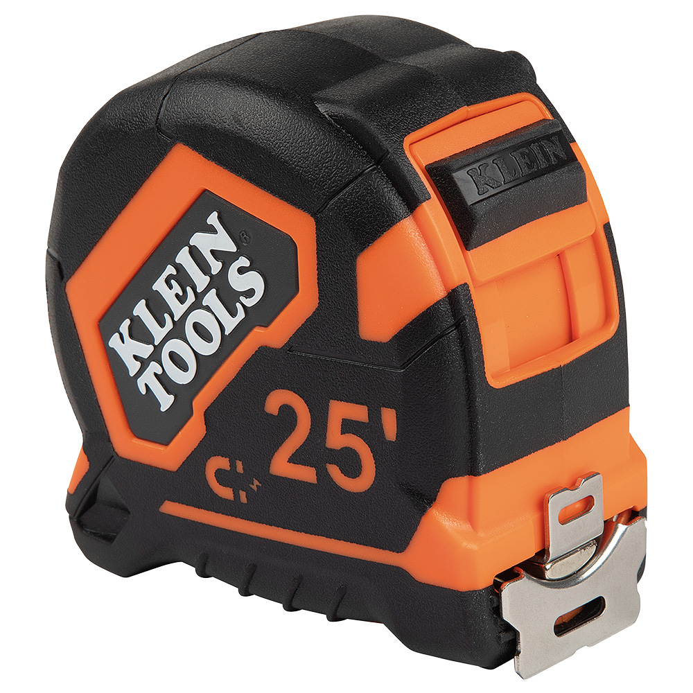 Klein Tools 69269-7 Tape Measure, 25' Measuring Range, Magnetic Double Hook, 13' Standout, SAE, 1/16'' Graduation, Automatic Rewind Type, Steel