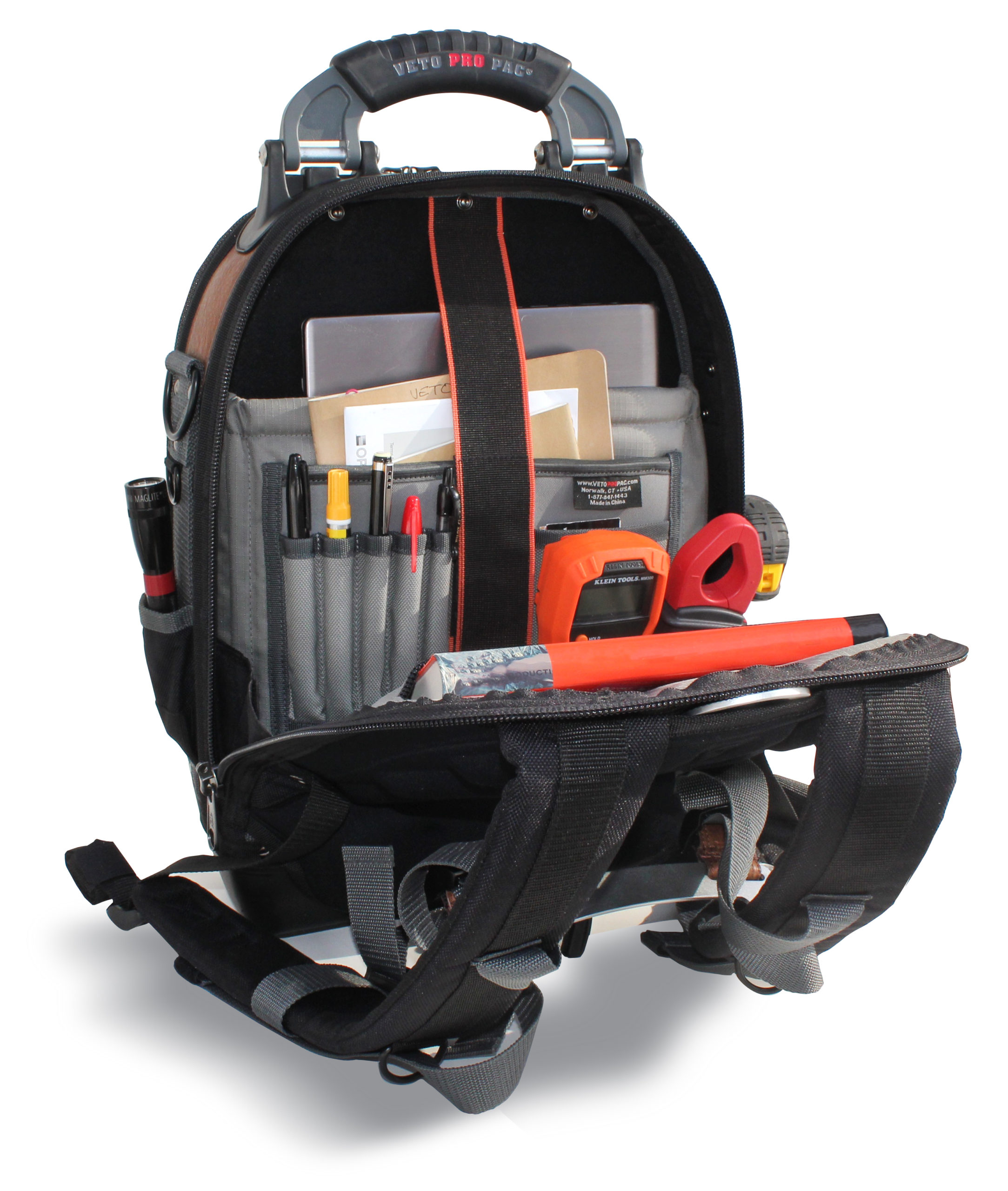 Veto Pro Pac Tech Series Tech Pac LT Backpack Tool Bag, 36 Pockets, Zipper (YKK®), Hasp (Quick Release), Polypropylene (Base), Nylon (Body/Pockets/Stitching), Steel (D-Rings), 45 lbs Weight Capacity, 2 (Storage Bays) Compartments, 19-1/2" Height, 13" Width