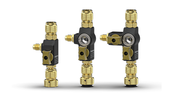Fieldpiece Instruments VC1 Valve Core Removal Tool, 1/4" Size, 800 PSI, 1/4" Female Port (Service), 1/4" Male Port (Side), 1/4" Male SAE Flare (Service Hose), 1-14/25" Length, 1-1/2" Width, 4-1/4" Height, Brass, Black