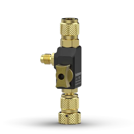 Fieldpiece Instruments VC1 Valve Core Removal Tool, 1/4" Size, 800 PSI, 1/4" Female Port (Service), 1/4" Male Port (Side), 1/4" Male SAE Flare (Service Hose), 1-14/25" Length, 1-1/2" Width, 4-1/4" Height, Brass, Black