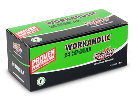 Interstate Batteries Workaholic DRY0070 AA Alkaline Battery, AA, 1.5 V, 2,650 mAh, Non-Rechargeable, Button Positive/Flat Negative, 7 Yrs (Shelf Life, At 20 Â°C / 68 F) Battery Life, Alkaline