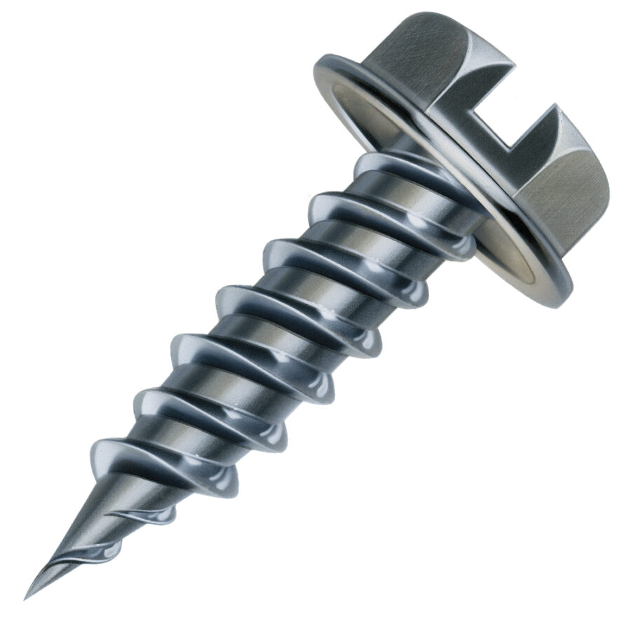 Malco® Zip-in® HW8X1ZT Self-Piercing Sheet Metal Screw, #8 Thread, 3 in OAL, Hex Washer Head, 1/4 in Drive, Steel